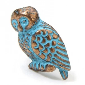 Owl Spacer Beads Tibetan Silver Style Antique Copper Turquoise 16mm x 8mm 10pcs - Picture 1 of 5