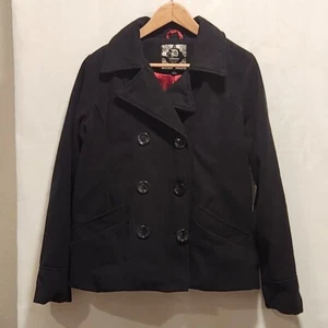 Dollhouse Women's Size L Black Double Breasted Coat Red Lining Polyester/Wool - Picture 1 of 9