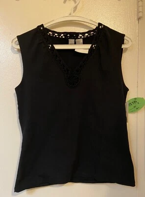 Camiseta sin mangas DKNY City vintage tejida a ganchillo de algodón negra talla M nueva con etiquetas Foto 1 de 4