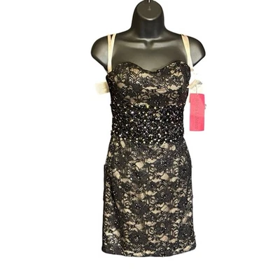 NOS Mori Lee Madeline Gardner Black Strapless Sweetheart Dress Lace Sequin Sz 2 - Image 1 of 4