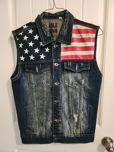 Chaleco Agile Denim Envejecido Para Hombres Talla XL Botón Sin Mangas Bandera Americana - Imagen 1 de 10