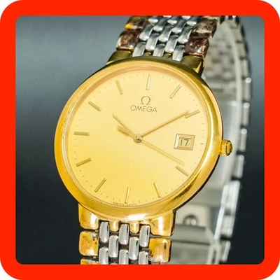 Vintage 1991 [N-MINT] OMEGA De Ville 396.1012 Gold Round Quartz Men Watch - Image 1 of 4