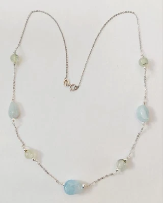 Collana in argento 925 rodiata con acquamarina, prenite tonda ematite Argentata  - Immagine 1 di 4