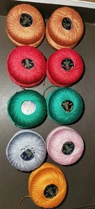 Vtg 9 DMC Pearl Cotton 100YDS Thread Balls Size 8 Assorted Colors Made in France - Picture 1 of 13