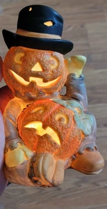 ๐ Vintage Pumpkin Head Scarecrow Halloween Light-Up Figurine 6" Ceramic Art ๐ - Picture 1 of 6