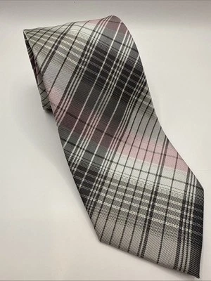 Corbata de cuello extra larga gris rosa a cuadros Van Heusen usada en excelente estado Foto 1 de 4