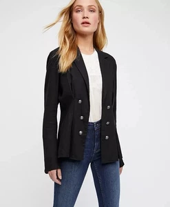 Giacca di lino Free People We The Free vita stretta blazer militare nero taglia XS - Foto 1 di 14