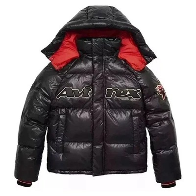 Men's Black Avirex American Bomber Real Lambskin Puffer Bubble Jacket - Image 1 of 4