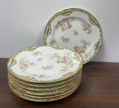 Set of 7 Haviland Co. Limoges France Hand Painted Pink Roses Salad Plate 6.25” - Image 1 of 4