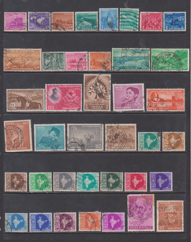 Colección usada de estampillas de finales de 1950 de la India Foto 1 de 1
