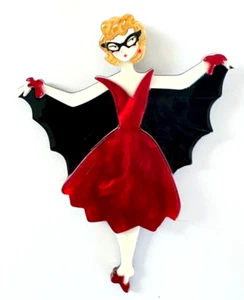 Acrylic Vampire Bat Lady Brooch New - Picture 1 of 4
