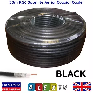 Cavo coassiale cavo coassiale antenna TV digitale 50 m nero RG6 satellitare SKY Freesat HD - Foto 1 di 4