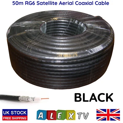 SAC Cable coaxial aéreo 50 m negro RG6 satélite SKY Freesat HD para TV digital