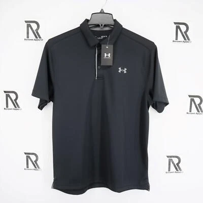 NWT Under Armour Loose Fit Athletic Tech Polo Shirt Men Black Golf Tennis Rugby - Image 1 of 4