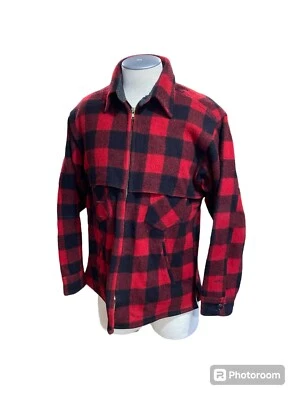 Chaqueta de caza Johnson vintage de lana para hombre grande roja negra cremallera completa franela exterior Foto 1 de 4