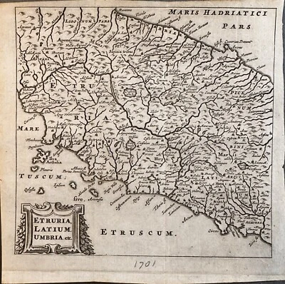 1701 Etruria, Latium, Umbria Original Map, Copperplate Engraving - Image 1 of 2