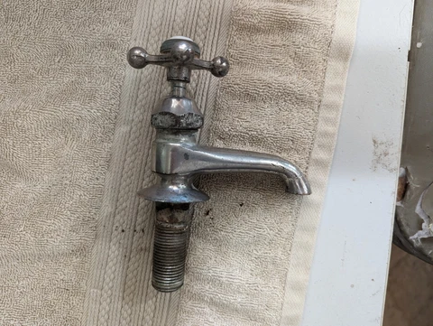 Vintage Single Unit Cold Bathroom Sink Faucet Nickel Plated Brass MUTUAL Cover