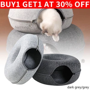 Cats Tunnel Bed Natural Felt Pet Cat cave Nest Round House Donut Interactive Toy - Picture 1 of 32