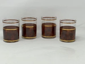 MCM Set Of 4 Culver Barware Low Ball Cocktail Tortoise Shell Gold Glass - Picture 1 of 9
