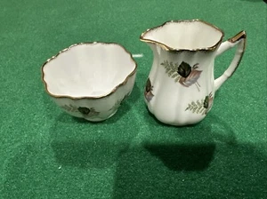 Elizabethan Bone China Mini Sugar & Creamer Set Violets & Brushed Gold - Picture 1 of 4