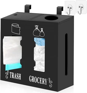 2 in 1 Trash Bag Dispenser and Grocery Bag Holder, Large Wooden Trash Bag Holder - Picture 1 of 7