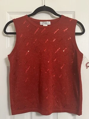 NEW DRESSBARN PETITE SIZE PM RED SLEEVELESS SWEATER KNIT BEADS SEQUINS ACCENTS - Image 1 of 4