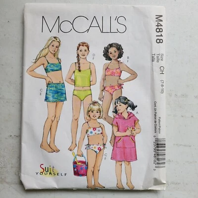 McCalls Pattern M4818 Girls 2 Piece Swimsuit Cover-up Skirt Childs 7 8 10 CUT - Image 1 of 4