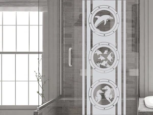 Glasdekorfolie Fenstertattoo Glasdekor für Badezimmer Bullaugen Delfin Fische - Bild 1 von 1