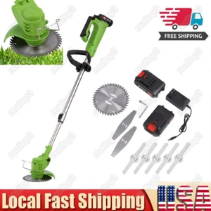 Electric Weed Eater Electric Cordless Grass Trimmer Mower Edger Lawn 2 Battery - Picture 1 of 10