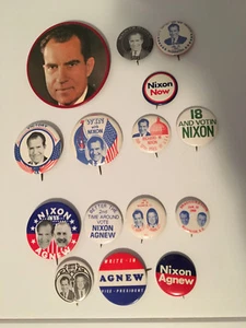 15 NIXON ODER NIXON/AGNEW POLITISCHE PINS/KNÖPFE, SEHR GUTER ZUSTAND - Bild 1 von 4