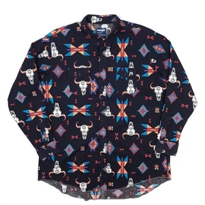 Wrangler Vintage Western Shirt 3XL Tall Aztec Skull Native Cowboy X Long Tails - Picture 1 of 21