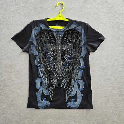 Camiseta Helix masculina média preta grunge asas de anjo gótica Cyber MMA Y2K - Imagem 1 de 4