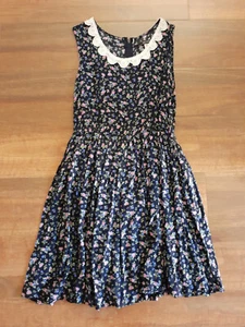 Ladies' Women's Dark Blue JAY JAYS Floral Summer Cotton Dress Size 8 - Picture 1 of 3