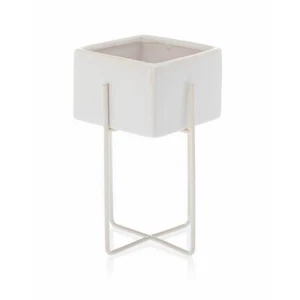 HowHomely Blumentopf Mizu weiß Metallgestell Blumenkübel Pflanztopf Deko 21cm - Bild 1 von 9