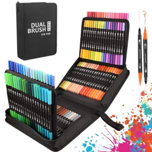 120X Colour Brush Pens Set Dual Tips Soft Fine Art Markers Drawing Watercolour - Picture 1 of 12