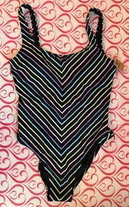 NWT Victoria's Secret Pink One Piece Swimsuit Bathing Rainbow Stripes Medium š - Picture 1 of 6
