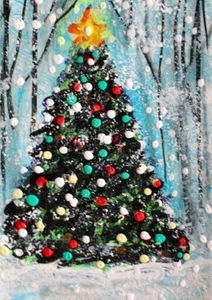 ACEO Original PINTURA DE INVIERNO Nieve PINO Paisaje Invierno Vacaciones Navidad ARTE - Imagen 1 de 1