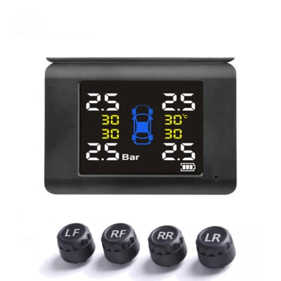 Car Tire Pressure Monitoring System Solar Wireless Power LED Display W/4 Sensor - Image 1 of 4