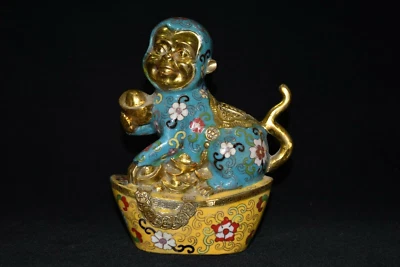 8-дюймовая китайская медная статуя обезьяны клуазоне старая латунная скульптура животного - Изображение 1 из 4