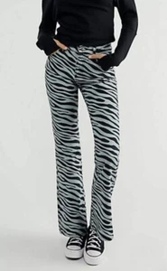 Milk It Wild Ladies Jeans Flare Wide Zebra Print Black blue Size 28 New - Picture 1 of 12