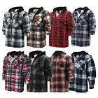 Men's Heavy Fleece Lined Sherpa Hoodie Plaid Flannel Jacket With Hood