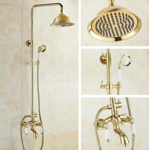 Juego de Grifo de Ducha de Lluvia de Latón Dorado Manijas de Cerámica Grifo Mezclador de Bañera de Ducha Zgf433 - Imagen 1 de 8
