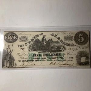 alabama 5$ 1864 unc 003698 27a - Imagen 1 de 3