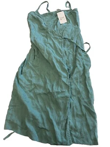 Womens LINEN HANDMADE STUDIO Blue Sleeveless Wrap Dress Sz S NEW NWT - Picture 1 of 5