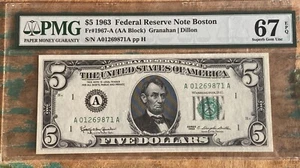 $5 1963 FRN 1967-A Boston PMG 67EPQ TOP POP - Picture 1 of 2