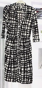 Samantha Sung Audrey Shirtdress Women's Dark Brown Ivory Check Buttons Sz M - Picture 1 of 8