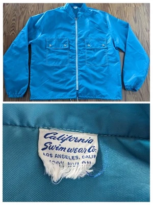 Vintage 60s California Swim Wear Co. Surfer Blue Nylon jacket Talon Zip Beach - Image 1 of 4