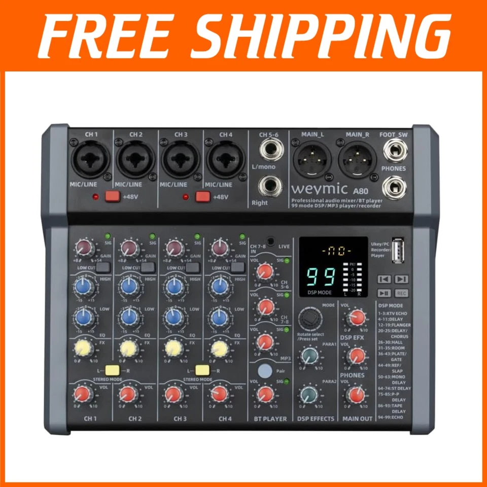 Compact All-Metal 8-Channel Mixer with High-Precision Preamplifier & Bluetooth - Image 1 of 4