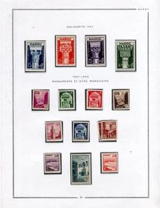 MARRUECOS FRANCÉS; 1951 primeras emisiones pictóricas como nuevo todo MNH lote en página de álbum - Imagen 1 de 1