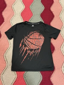 Adidas Shirt Boys Medium Black Logo Tee Short Sleeve Youth Basketball - Picture 1 of 2
